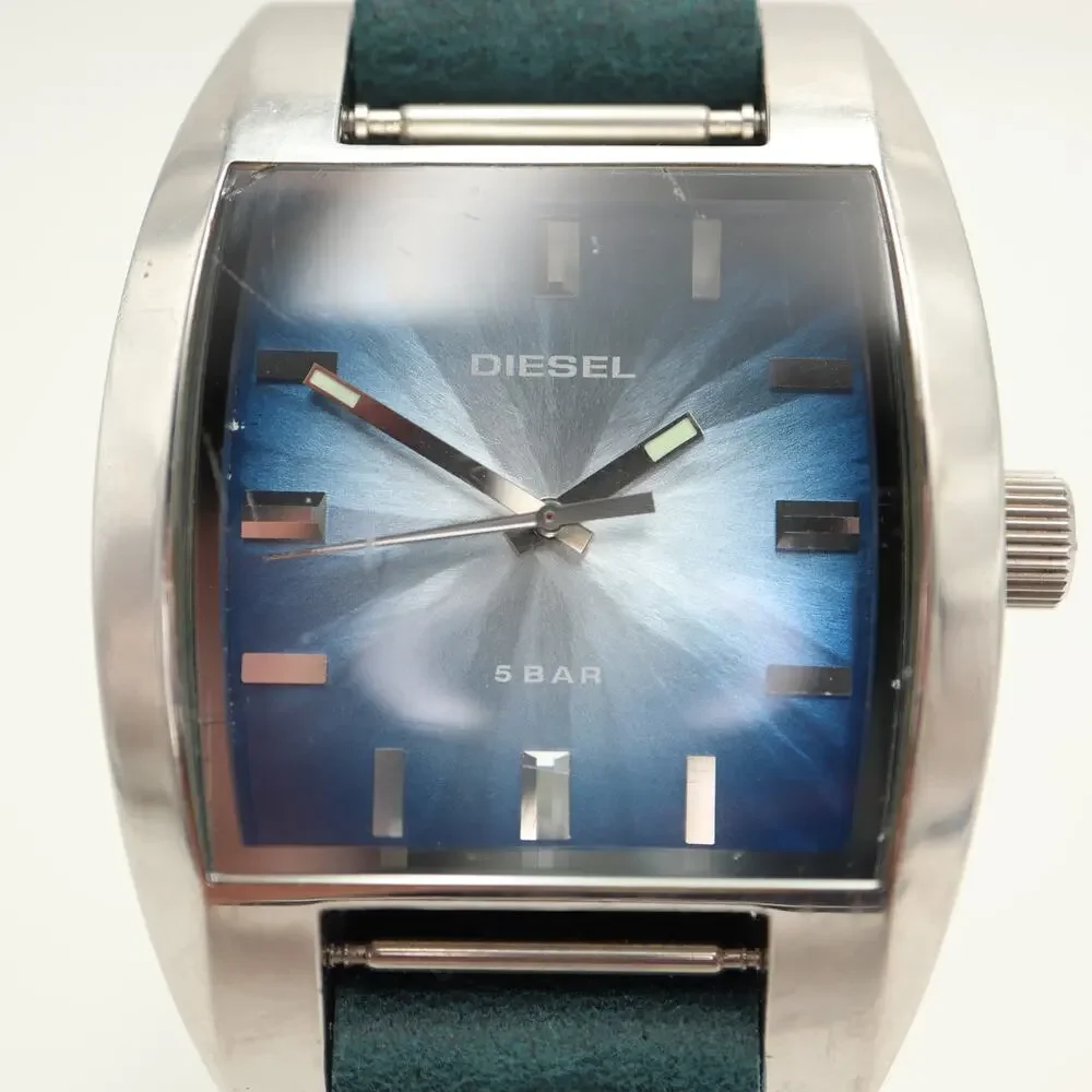Diesel Men's Silver Tone Blue Sunburst Watch Blue Leather DZ1032 w New Battery
